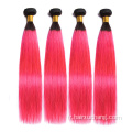 Pouleau à cheveux colorés en gros en gros de cheveux brésiliens vierges paquets 2 ton 1b rose raide ombre bundles de cheveux humains